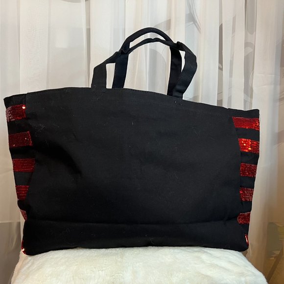 Victorias secret sequin zip up red black extra large tote travel bag NWT - Picture 3 of 7